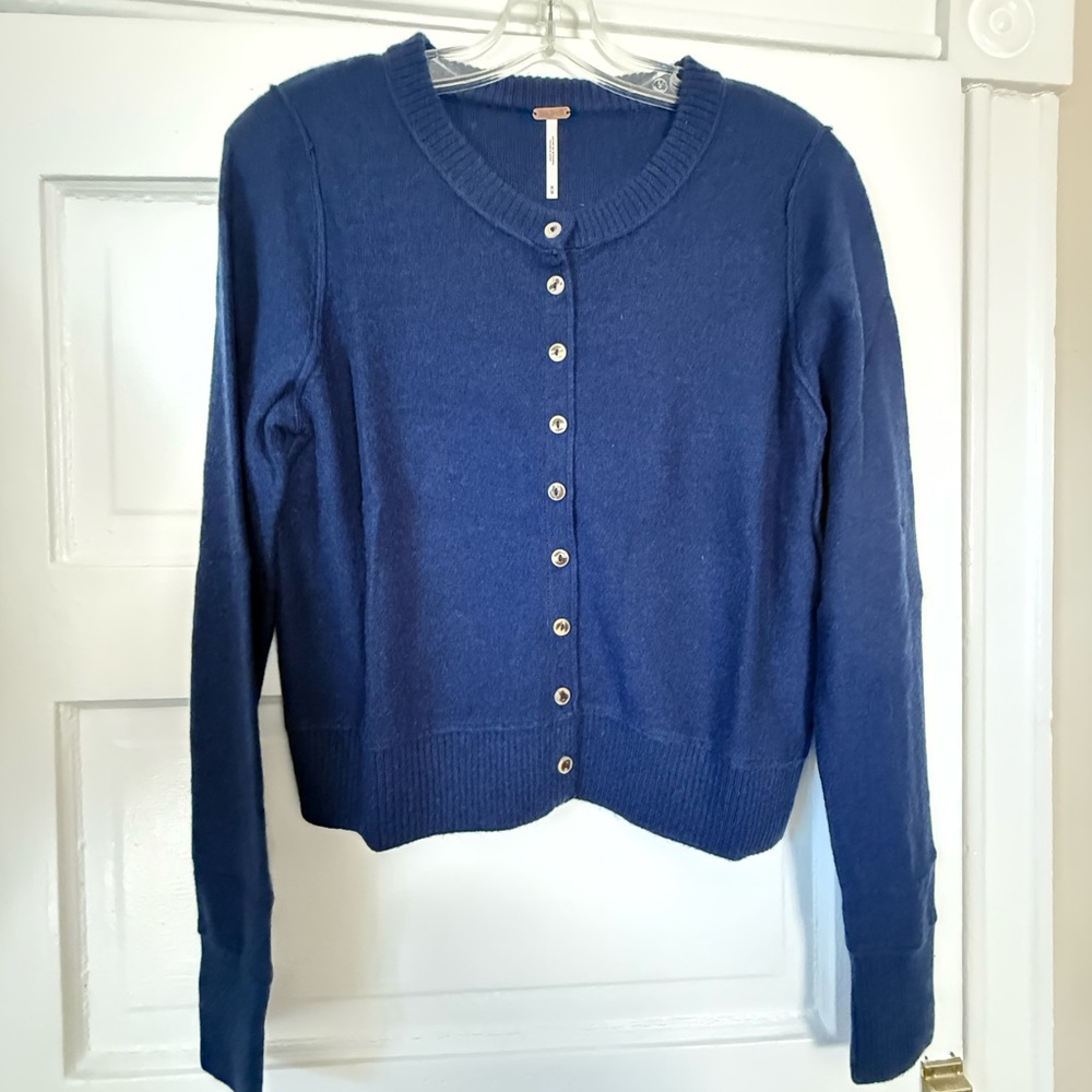 Free People Navy Blue Button-Front Cardigan